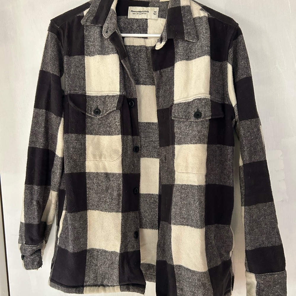 Black and White Plaid Button-Up Shirt